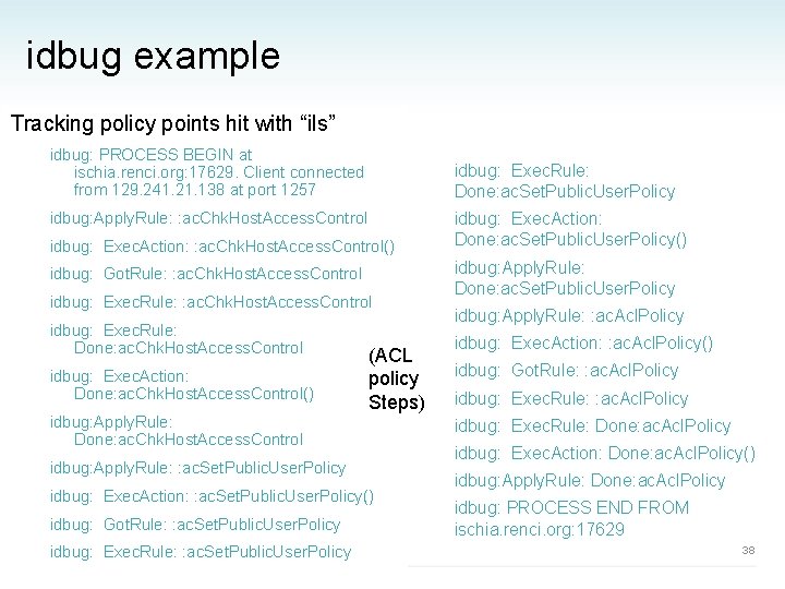 idbug example Tracking policy points hit with “ils” idbug: PROCESS BEGIN at ischia. renci.