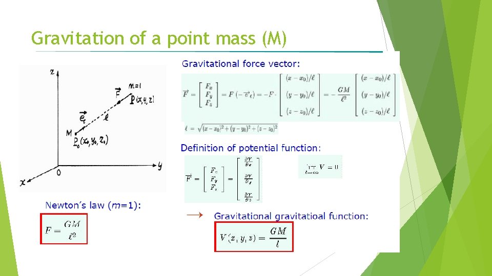 Gravitation of a point mass (M) 