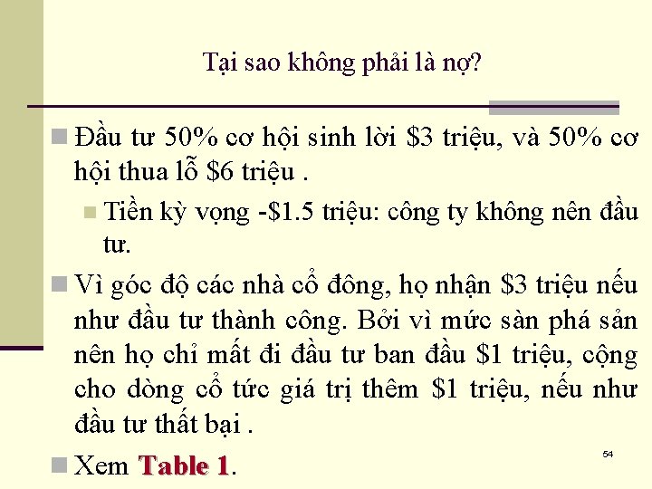 Tại sao không phải là nợ? n Đầu tư 50% cơ hội sinh lời
