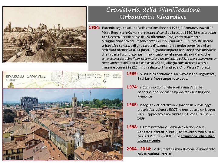 Cronistoria della Pianificazione Urbanistica Rivarolese 1954: Facendo seguito ad una Delibera Consiliare del 1952,