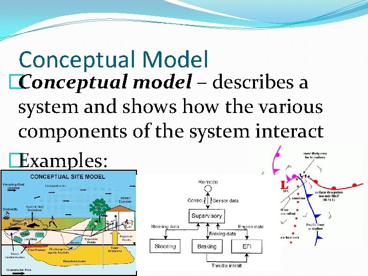 Conceptual Model �Conceptual model – describes a system and shows how the various components