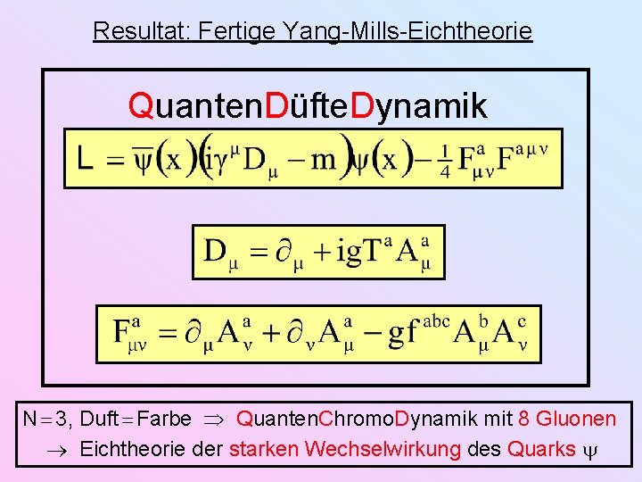 Resultat: Fertige Yang-Mills-Eichtheorie Quanten. Düfte. Dynamik N 3, Duft Farbe Quanten. Chromo. Dynamik mit Resultat: Fertige Yang-Mills-Eichtheorie Quanten. Düfte. Dynamik N 3, Duft Farbe Quanten. Chromo. Dynamik mit