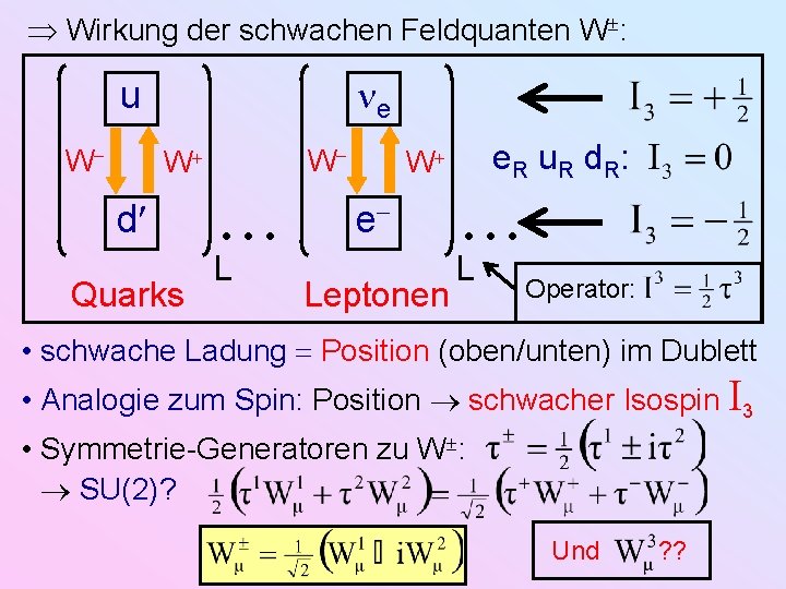  Wirkung der schwachen Feldquanten W : e u W W d Quarks L