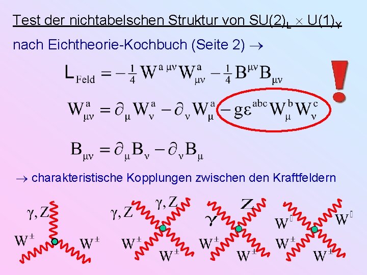 Test der nichtabelschen Struktur von SU(2)L U(1)Y nach Eichtheorie-Kochbuch (Seite 2) charakteristische Kopplungen zwischen