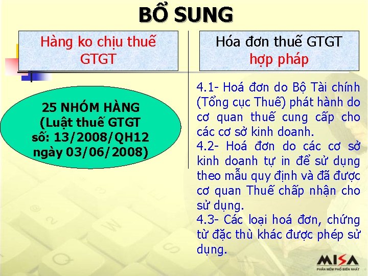 BỔ SUNG Hàng ko chịu thuế GTGT 25 NHÓM HÀNG (Luật thuế GTGT số: