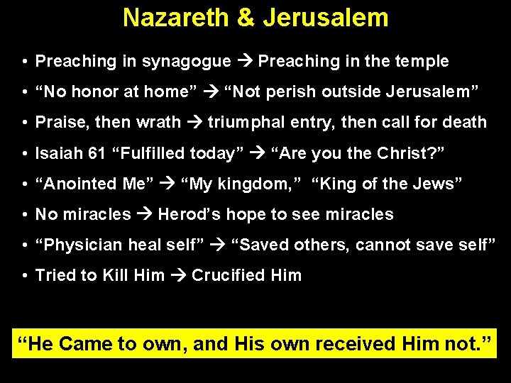 Nazareth & Jerusalem • Preaching in synagogue Preaching in the temple • “No honor