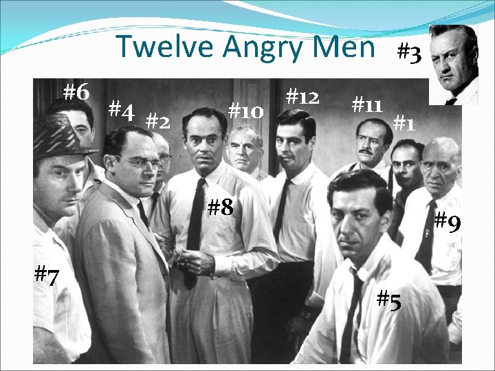 Twelve Angry Men #6 #4 #2 #10 #12 #3 #11 #1 #8 #7 #9