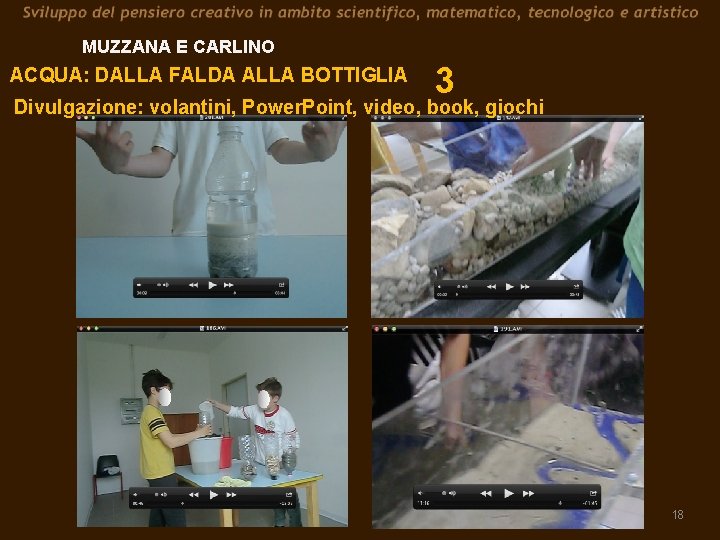 MUZZANA E CARLINO ACQUA: DALLA FALDA ALLA BOTTIGLIA 3 Divulgazione: volantini, Power. Point, video,