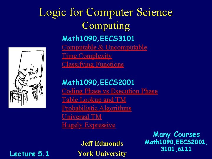 Logic for Computer Science Computing Math 1090, EECS 3101 Computable & Uncomputable Time Complexity