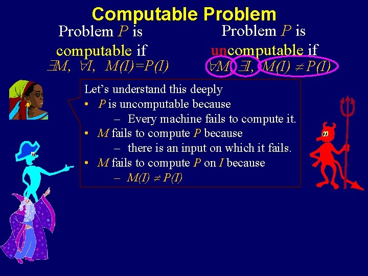 Computable Problem P is computable if M, I, M(I)=P(I) Problem P is uncomputable if