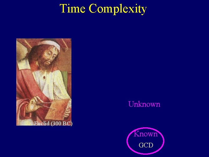 Time Complexity Unknown Euclid (300 BC) Known GCD 