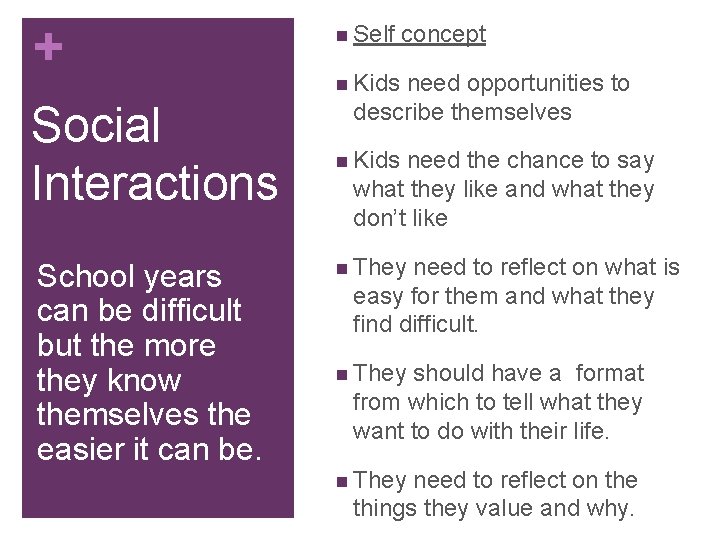 + Social Interactions School years can be difficult but the more they know themselves