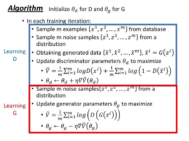 Algorithm • Learning D Learning G 