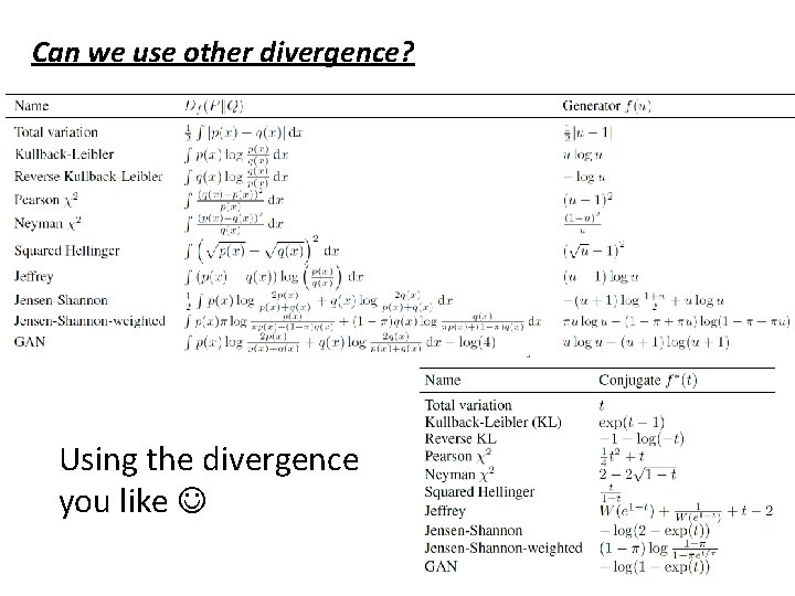 Can we use other divergence? Using the divergence you like 