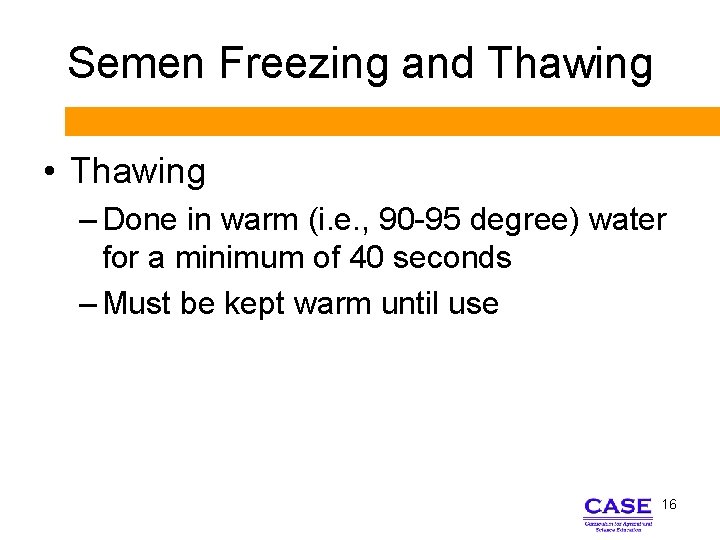 Semen Freezing and Thawing • Thawing – Done in warm (i. e. , 90