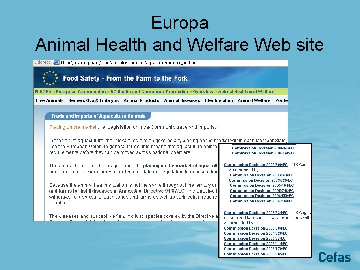 Europa Animal Health and Welfare Web site 