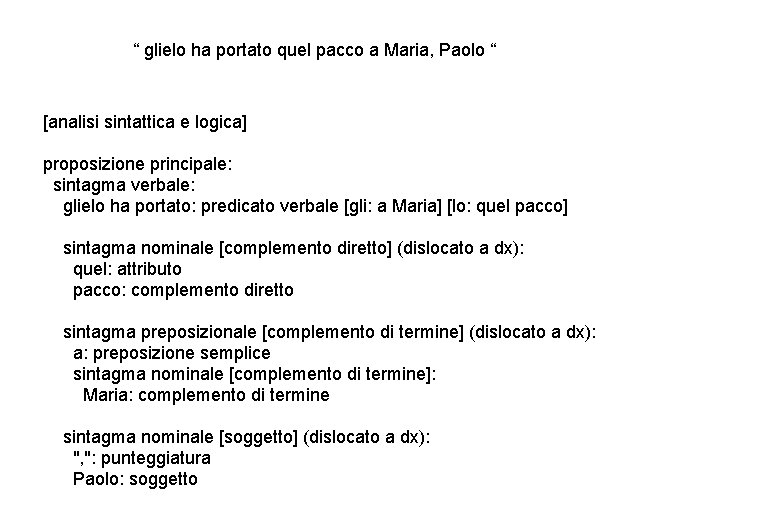 “ glielo ha portato quel pacco a Maria, Paolo “ [analisi sintattica e logica]