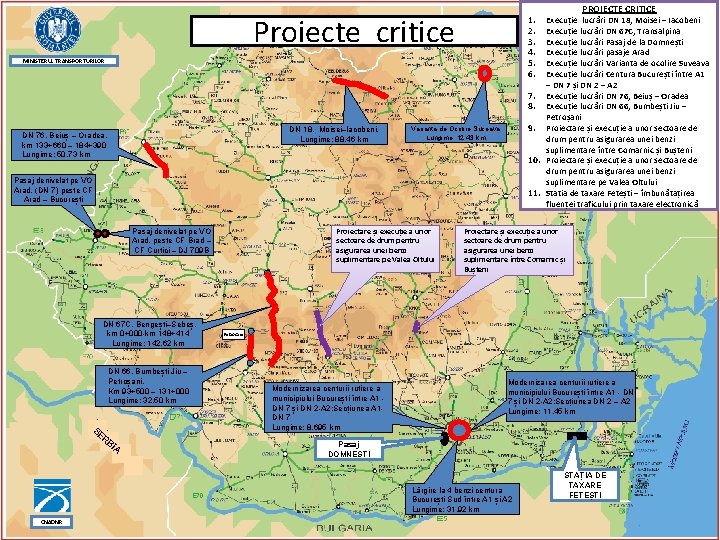 Proiecte critice Execuție lucrări DN 18, Moisei – Iacobeni Execuție lucrări DN 67 C,