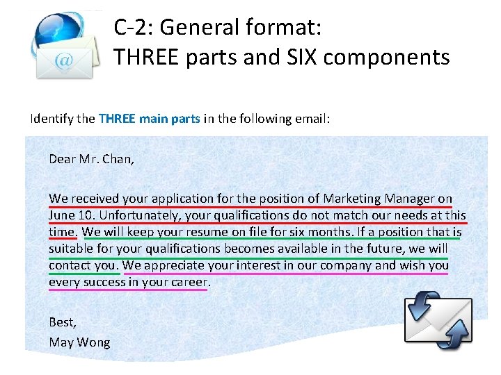 C-2: General format: THREE parts and SIX components Identify the THREE main parts in