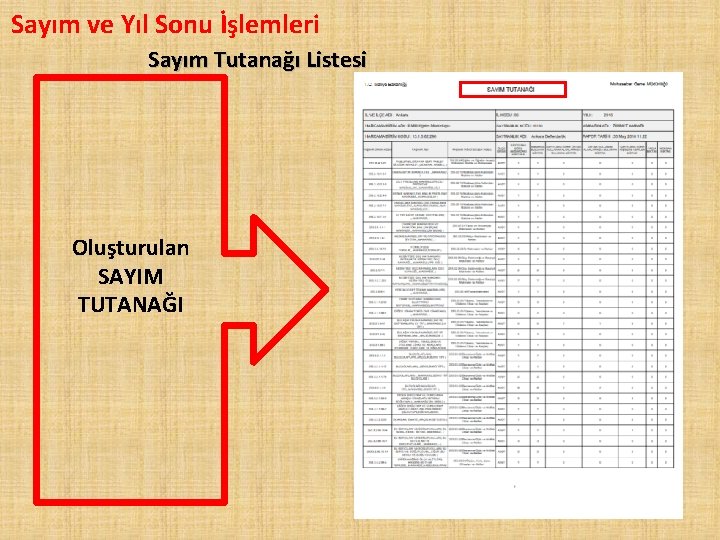 Sayım ve Yıl Sonu İşlemleri Sayım Tutanağı Listesi Oluşturulan SAYIM TUTANAĞI 