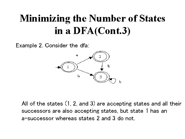 Minimizing the Number of States in a DFA(Cont. 3) Example 2. Consider the dfa: