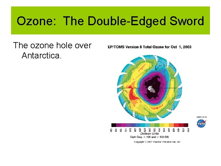 Ozone: The Double-Edged Sword The ozone hole over Antarctica. Ozone: The Double-Edged Sword The ozone hole over Antarctica.