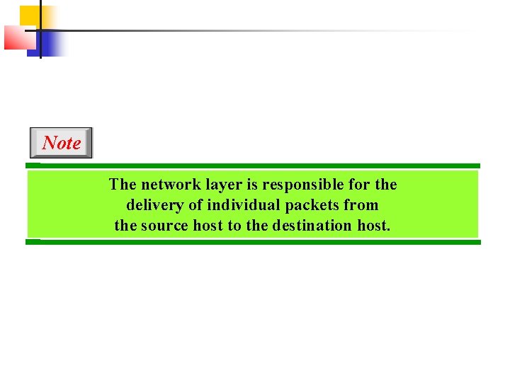 Note The network layer is responsible for the delivery of individual packets from the