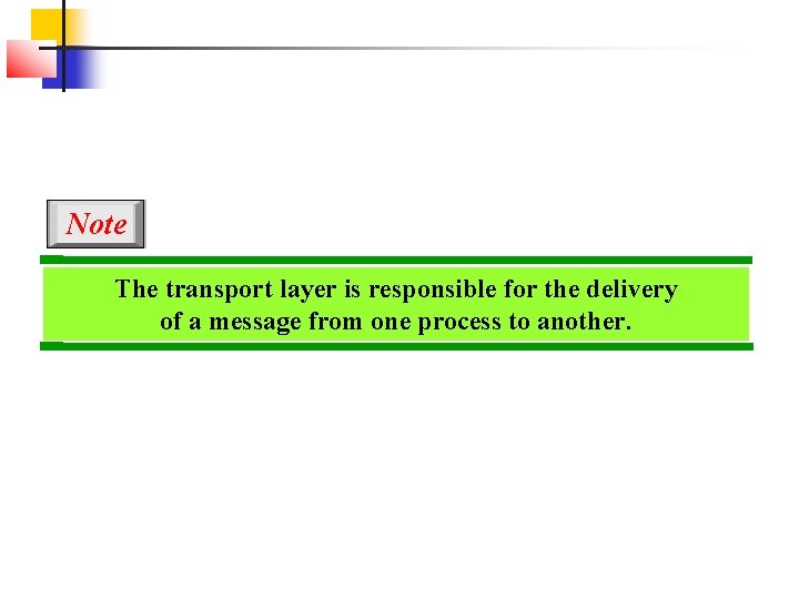 Note The transport layer is responsible for the delivery of a message from one