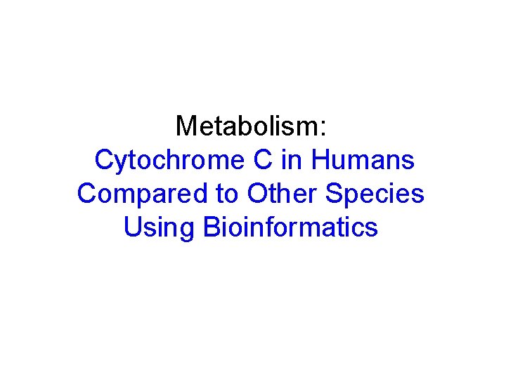 Metabolism: Cytochrome C in Humans Compared to Other Species Using Bioinformatics 