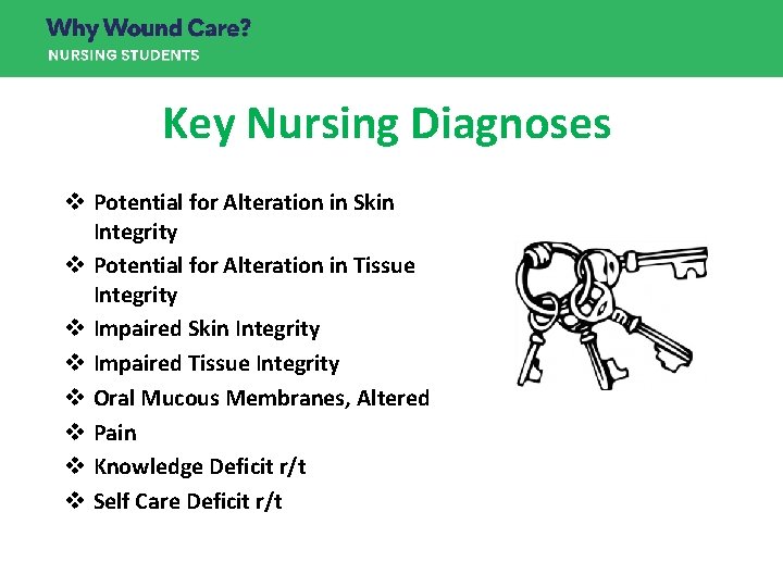 Key Nursing Diagnoses v Potential for Alteration in Skin Integrity v Potential for Alteration