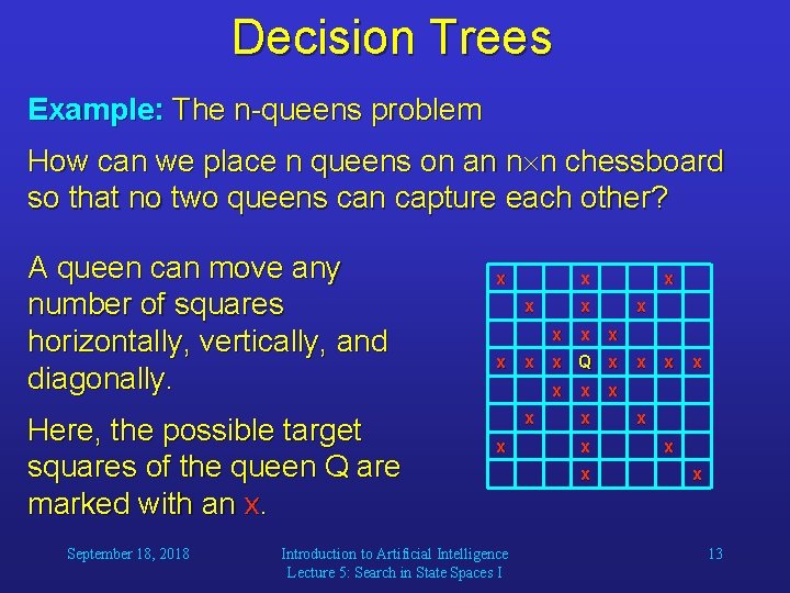 Decision Trees Example: The n-queens problem How can we place n queens on an