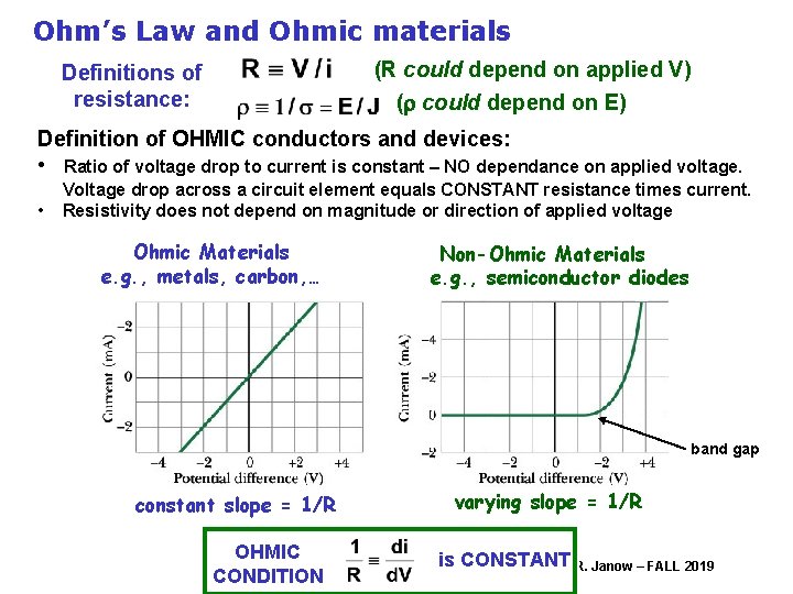 Ohm’s Law and Ohmic materials (R could depend on applied V) Definitions of resistance:
