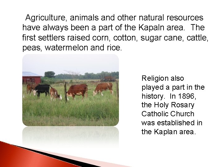 Agriculture, animals and other natural resources have always been a part of the Agriculture, animals and other natural resources have always been a part of the