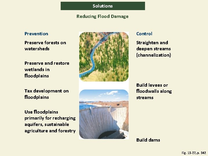 Solutions Reducing Flood Damage Prevention Control Preserve forests on watersheds Straighten and deepen streams