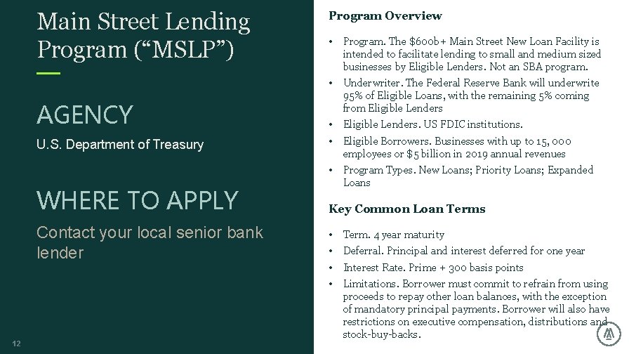 Main Street Lending Program (“MSLP”) • Program. The $600 b+ Main Street New Loan Main Street Lending Program (“MSLP”) • Program. The $600 b+ Main Street New Loan