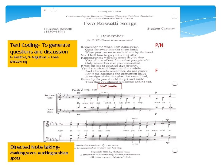 Text Coding- To generate questions and discussion P/N P- Positive, N- Negative, F- Foreshadowing