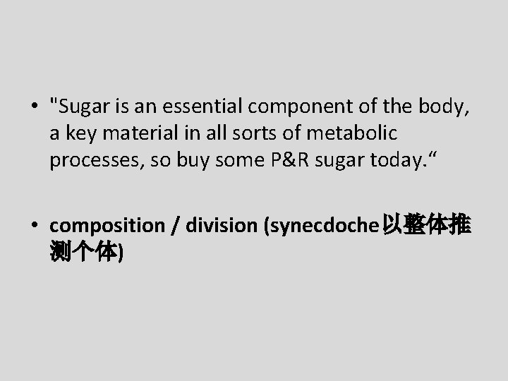  • "Sugar is an essential component of the body, a key material in