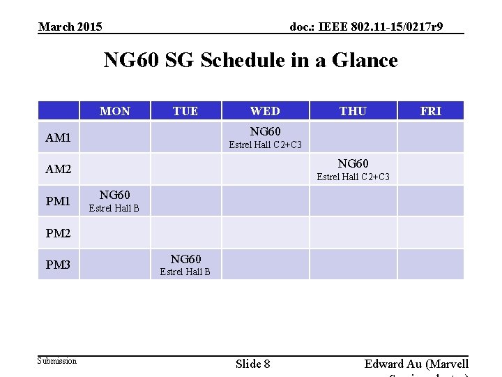 doc. : IEEE 802. 11 -15/0217 r 9 March 2015 NG 60 SG Schedule