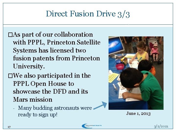 Direct Fusion Drive 3/3 �As part of our collaboration with PPPL, Princeton Satellite Systems Direct Fusion Drive 3/3 �As part of our collaboration with PPPL, Princeton Satellite Systems