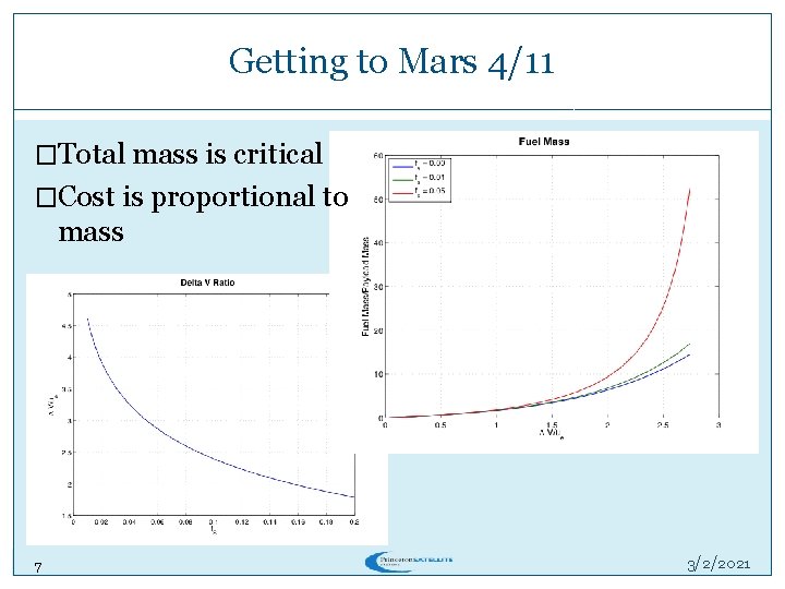 Getting to Mars 4/11 �Total mass is critical �Cost is proportional to mass 7 Getting to Mars 4/11 �Total mass is critical �Cost is proportional to mass 7