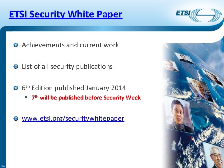 ETSI Security White Paper Achievements and current work List of all security publications 6