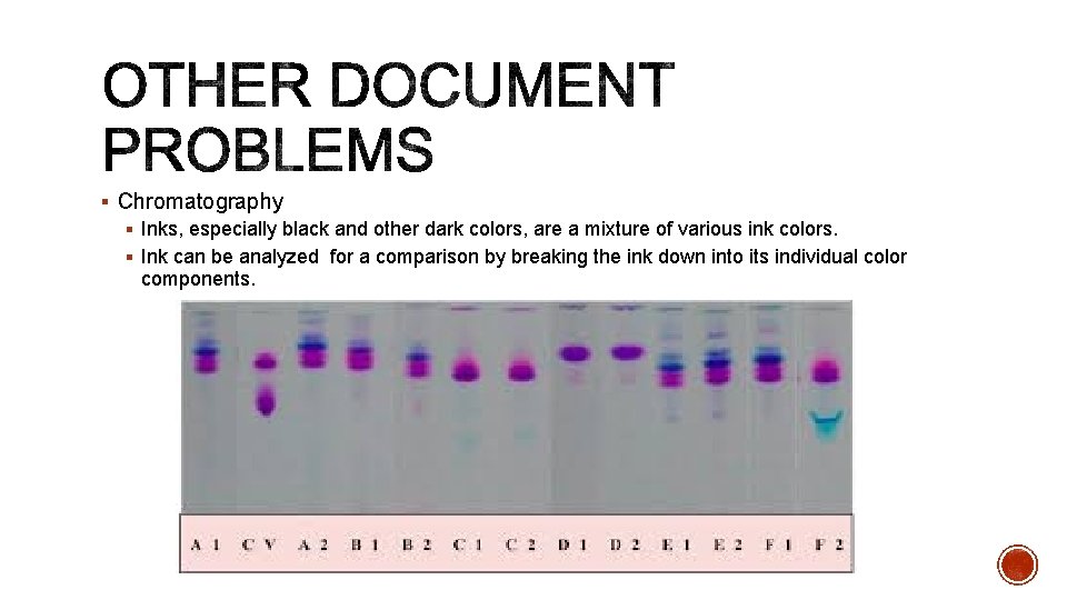 § Chromatography § Inks, especially black and other dark colors, are a mixture of