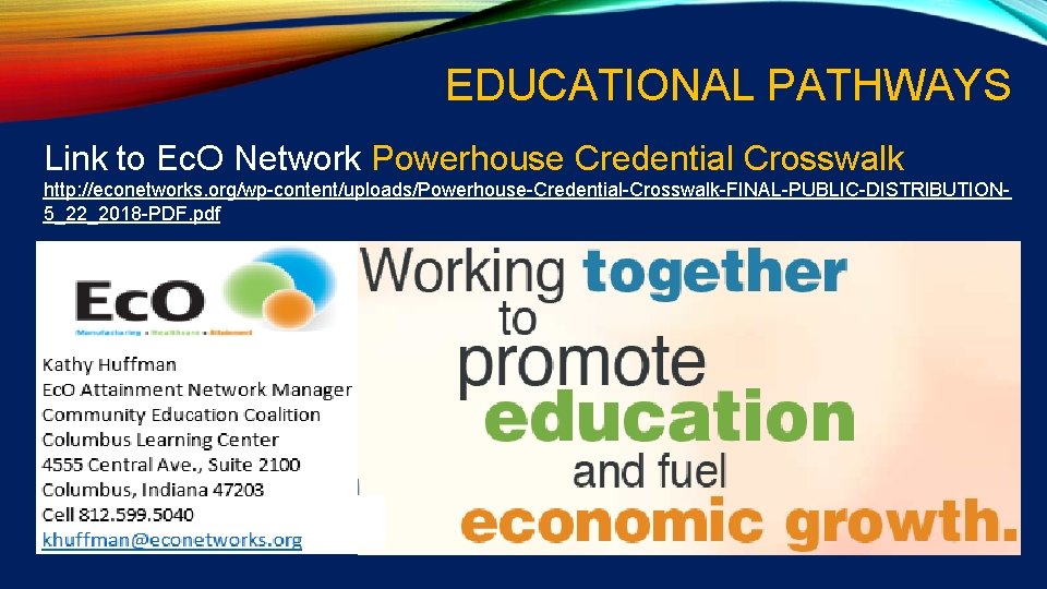 EDUCATIONAL PATHWAYS Link to Ec. O Network Powerhouse Credential Crosswalk http: //econetworks. org/wp-content/uploads/Powerhouse-Credential-Crosswalk-FINAL-PUBLIC-DISTRIBUTION 5_22_2018