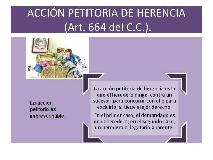 ACCIÓN PETITORIA DE HERENCIA (Art. 664 del C. C. ). La acción petitorio es