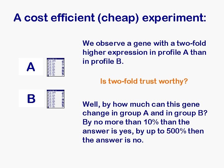 A cost efficient (cheap) experiment: A We observe a gene with a two-fold higher A cost efficient (cheap) experiment: A We observe a gene with a two-fold higher