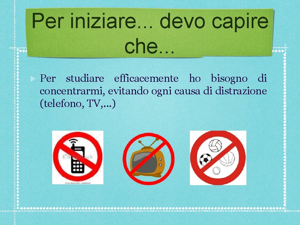 Per iniziare. . . devo capire che. . . Per studiare efficacemente ho bisogno Per iniziare. . . devo capire che. . . Per studiare efficacemente ho bisogno