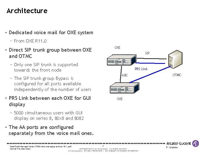 Architecture • Dedicated voice mail for OXE system From OXE R 11. 0 OXE