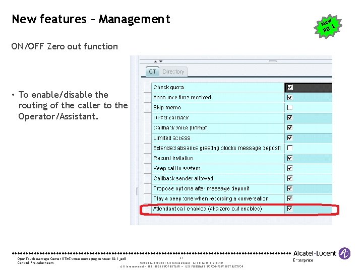 New features – Management w Ne 1. R 2 ON/OFF Zero out function •