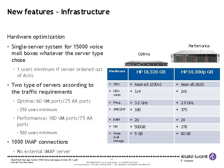 New features – Infrastructure Hardware optimization • Single-server system for 15000 voice mail boxes