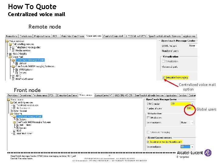 How To Quote Centralized voice mail Remote node Centralized voice mail option Front node